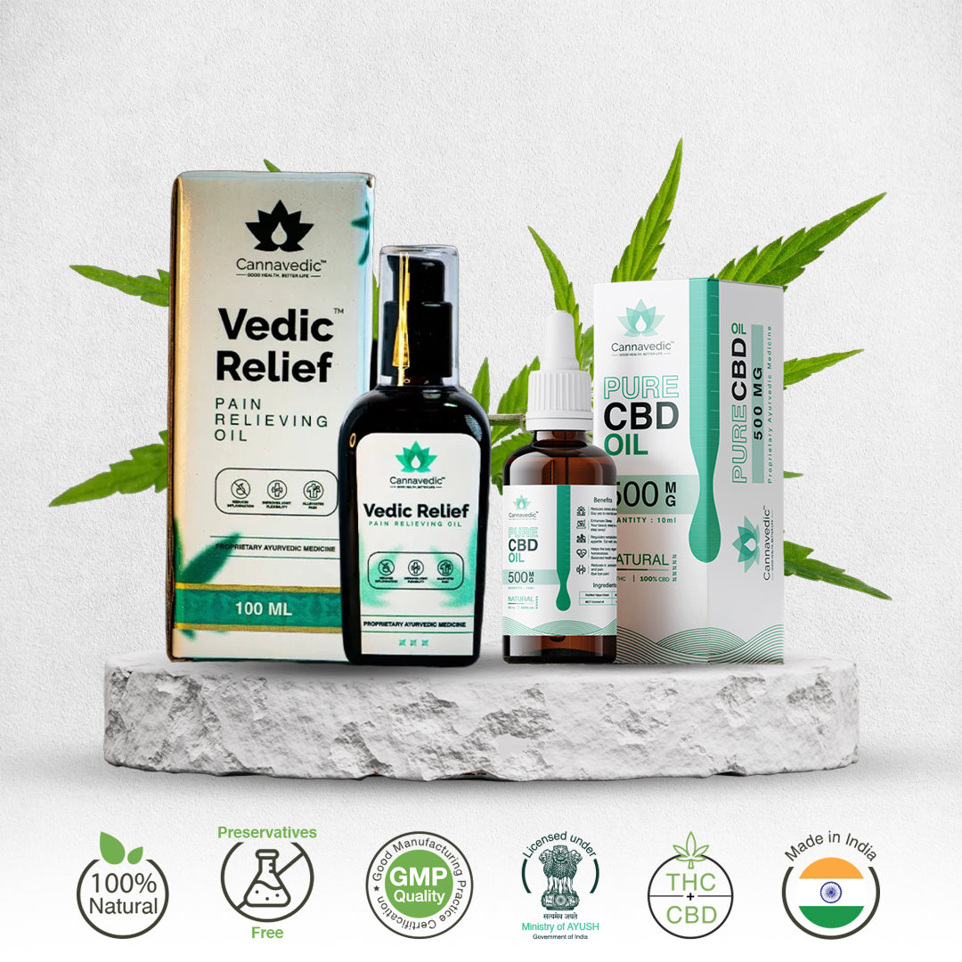 Vedic Wellness Combo - Pure CBD Oil Natural 500mg+Vedic Relief-Pain Relief Oil 100ml