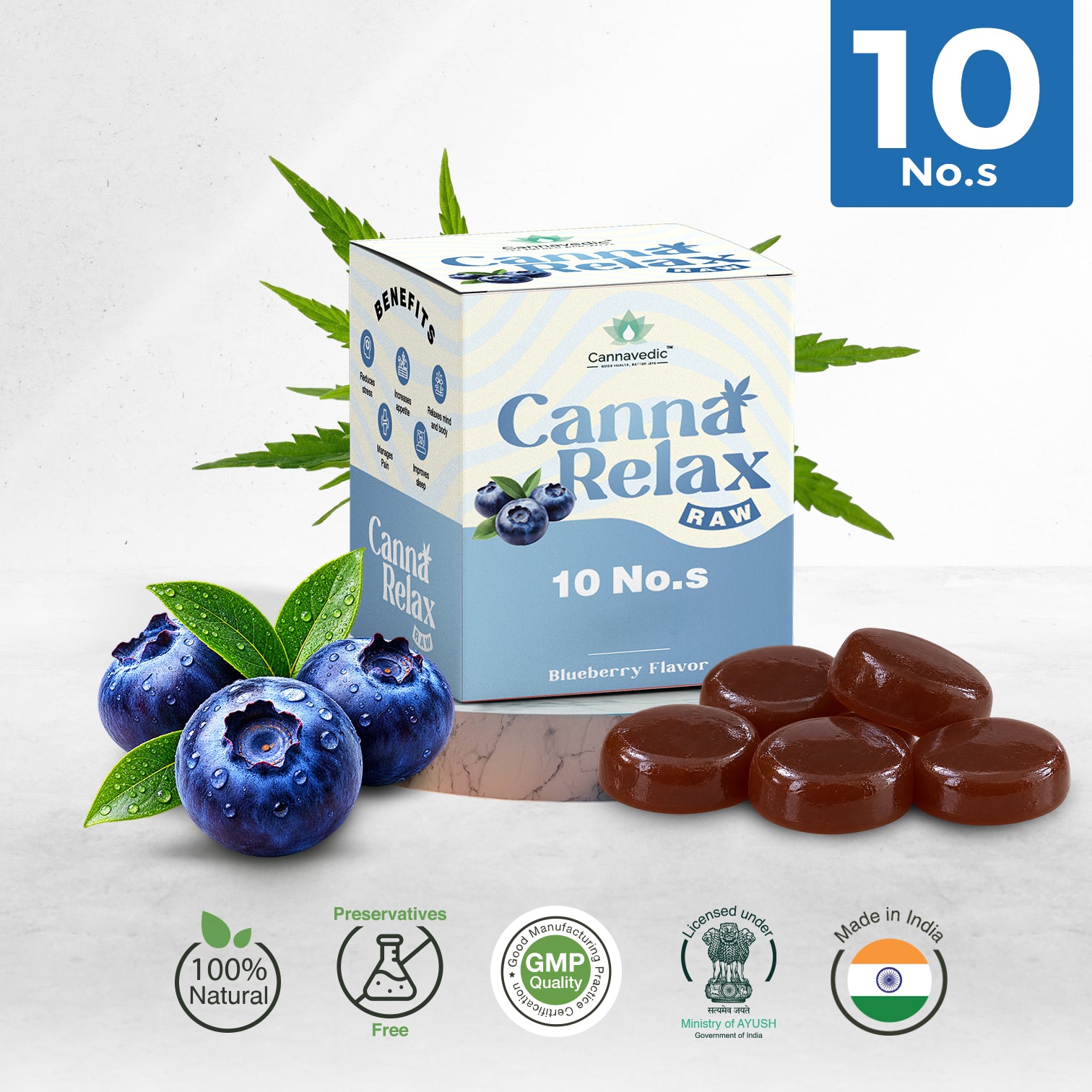 Canna Relax RAW (Blueberry) - Ayurvedic Vijaya Candy | Pack of 10 Candies -30mg/Candy