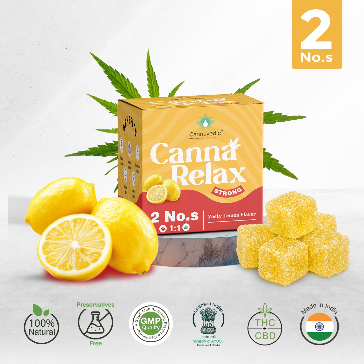 Canna Relax Strong - Ayurvedic Vijaya Candy | Pack of 2 Candies | (1:1 |THC:CBD) -100mg/Candy