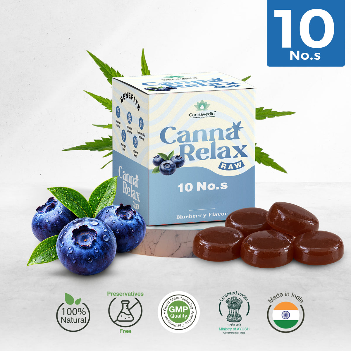 Canna Relax RAW (Blueberry) - Ayurvedic Vijaya Candy | Pack of 10 Candies  -30mg/Candy
