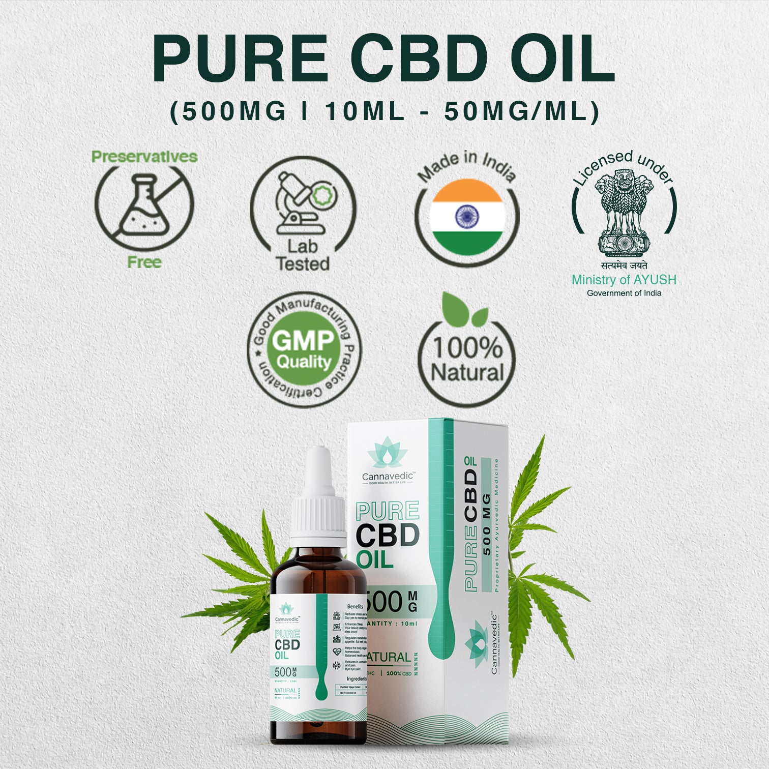 Pure CBD Oil Natural 500mg | 10ml - 50mg/ml