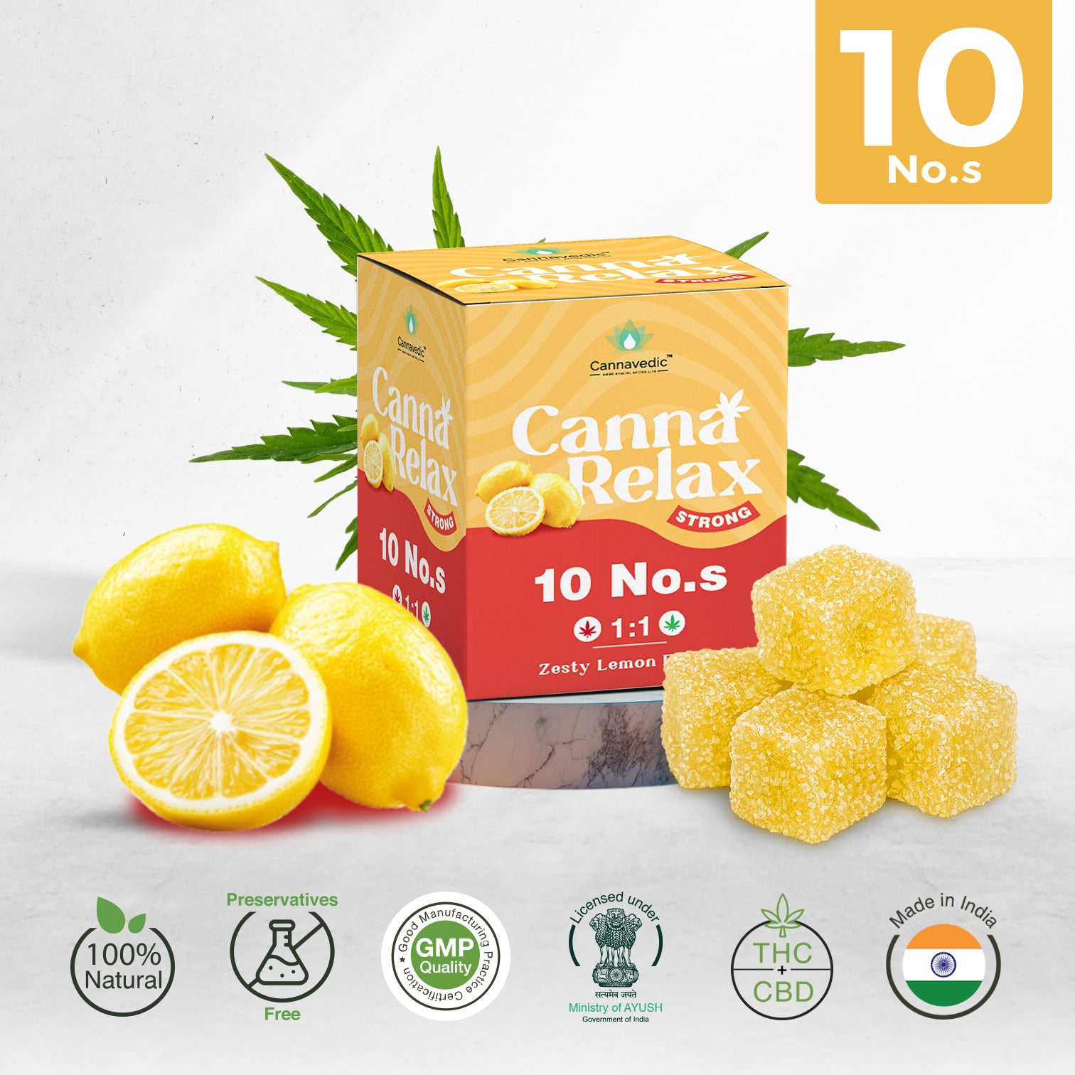 Canna Relax Strong - Ayurvedic Vijaya Candy | Pack of 10 Candies | (1:1 |THC:CBD) -100mg/Candy