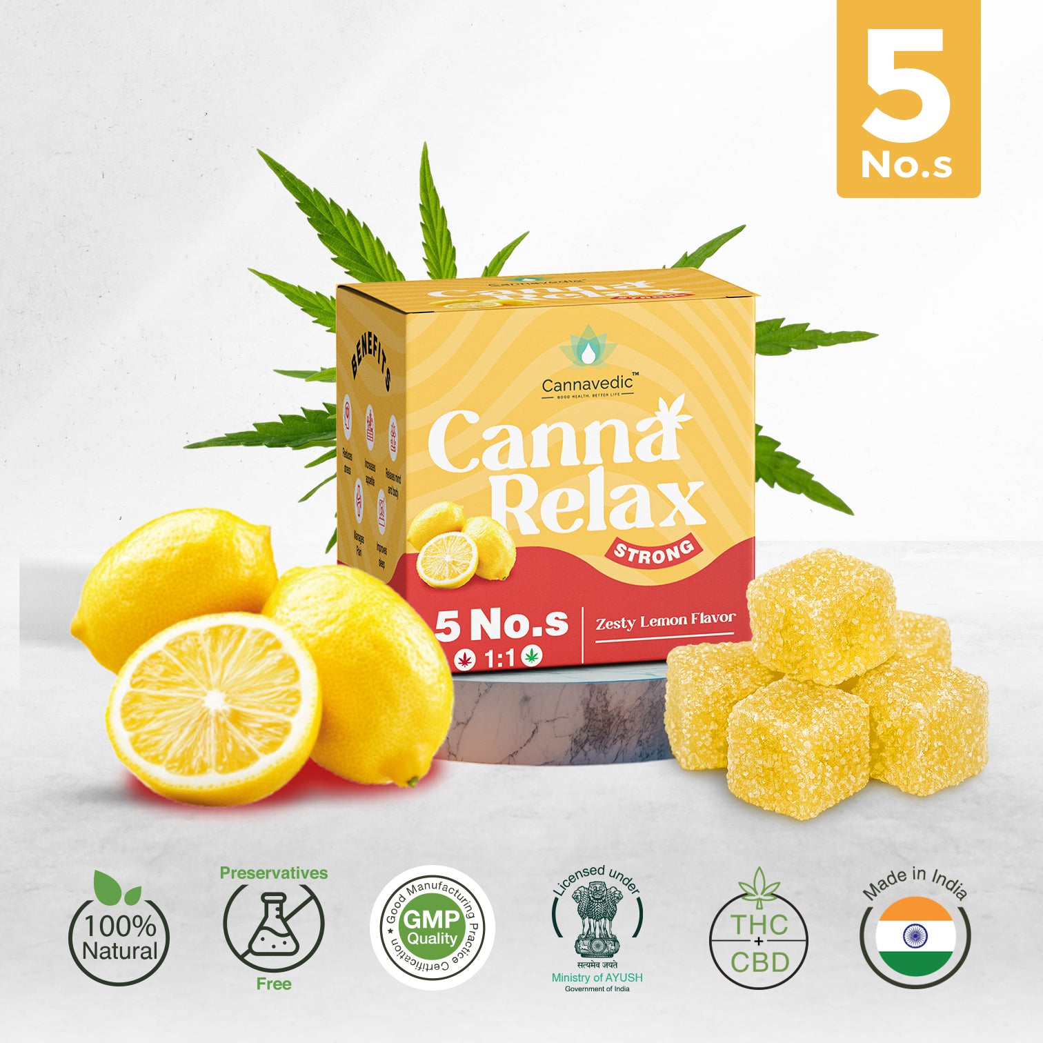 Canna Relax Strong - Ayurvedic Vijaya Candy | Pack of 5 Candies | (1:1 |THC:CBD) -100mg/Candy